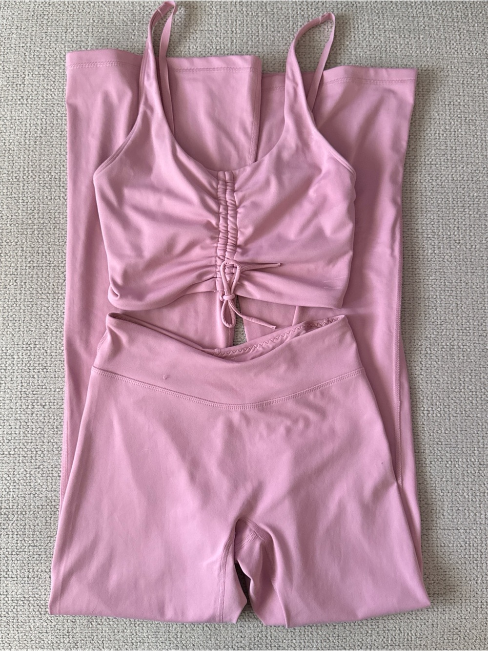 PINK Women’s Light Pink Ruched Crop Top & High-Waist Flare Leggings Set